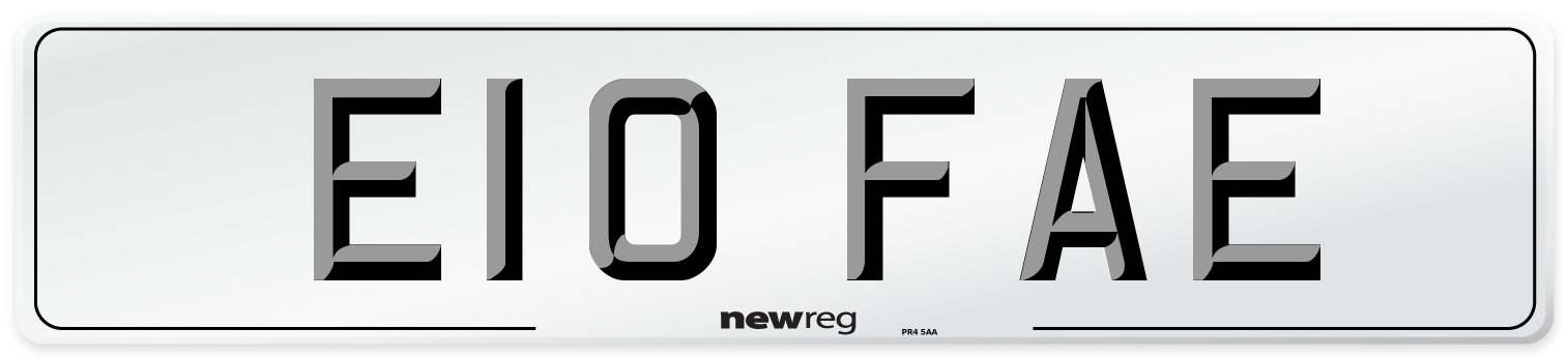 E10 FAE Number Plate from New Reg